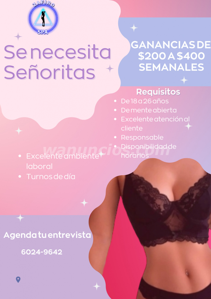 ESTAMOS CONTRATANDO SEÑORITAS PARA NUEVO SPA FORMA PARTE DE NUESTRO