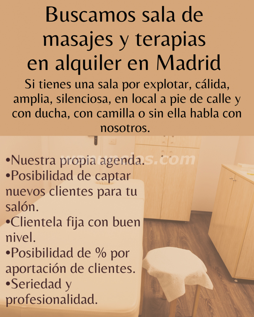 Busco sala de alquiler de masajes/terapias en Madrid. (Madrid)