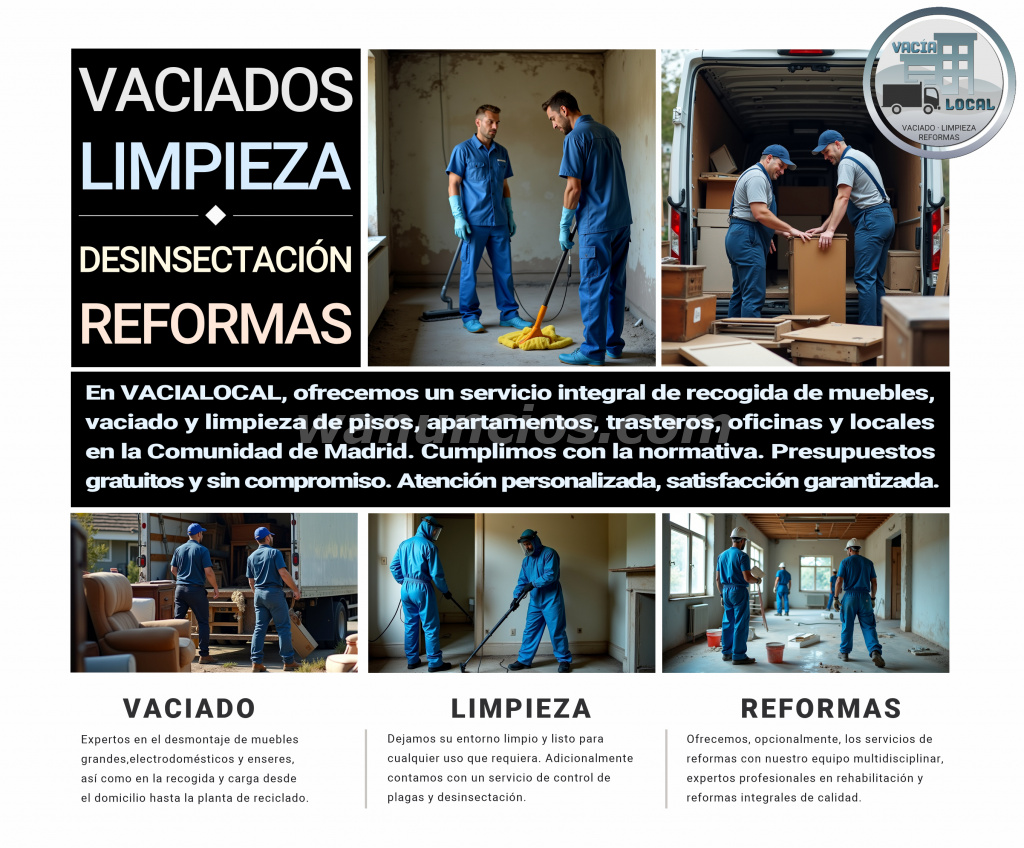 Recogida de muebles, vaciado y limpieza de pisos y locales en Madrid (Comunidad de Madrid)