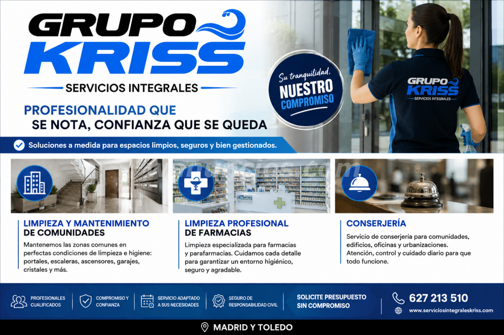 Limpieza de comunidades, farmacias y conserjería | Grupo Kriss