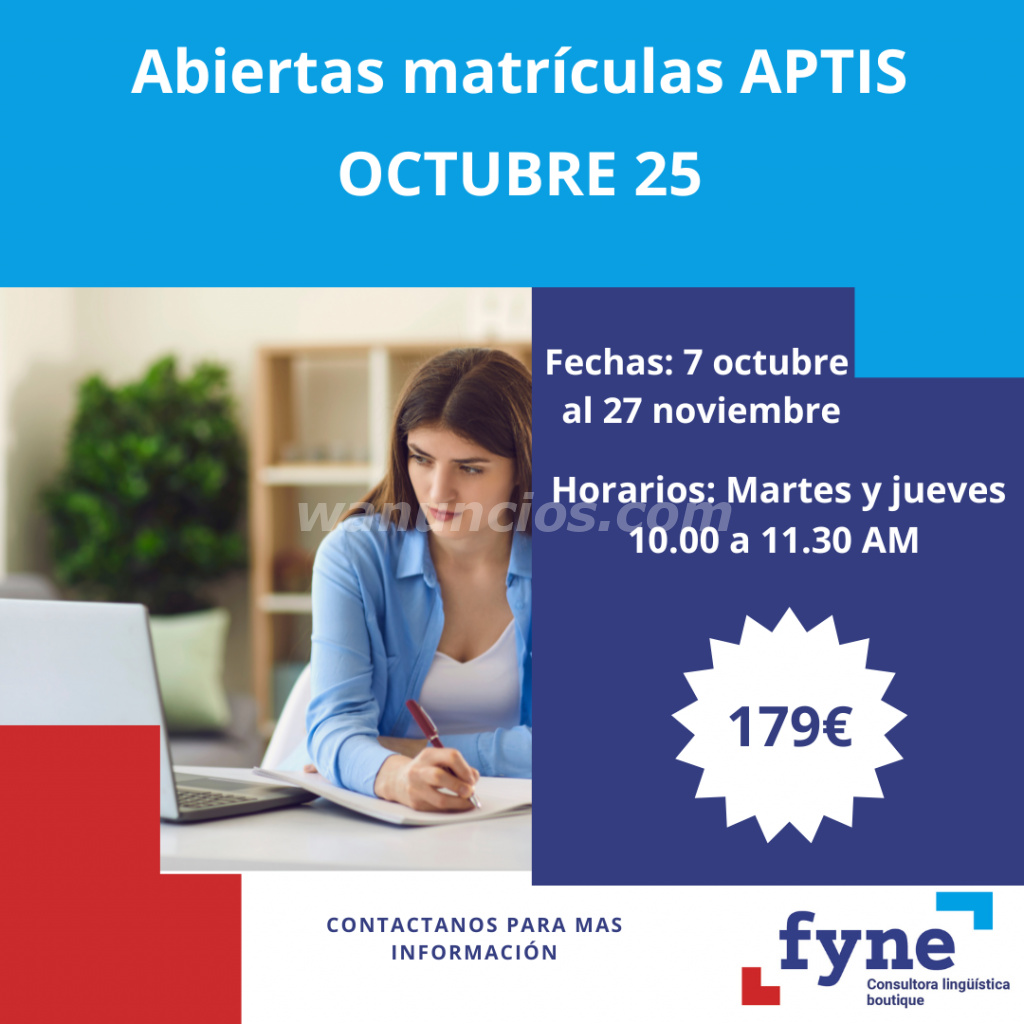CURSOS INGLÉS ONLINE APTIS ESOL OCTUBRE 25 EN ESPAÑA (MADRID)